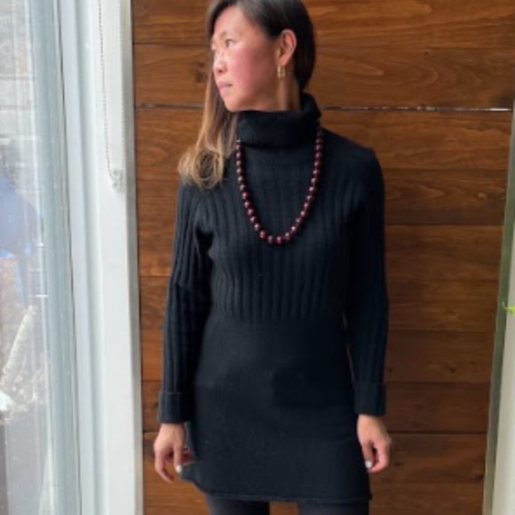 Black vintage lambswool and nylon blend turtle neck tunic dress size M - Picture 1 of 8